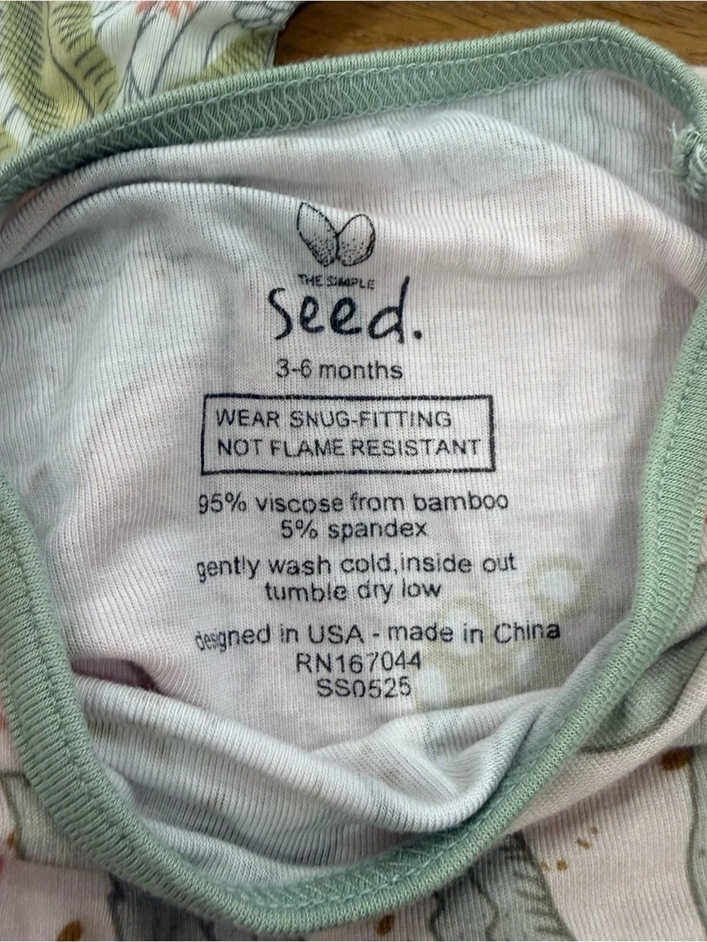 The Simple Seed Lot of 2 Floral Pink & Sage Green Footed Baby Bamboo Pajamas